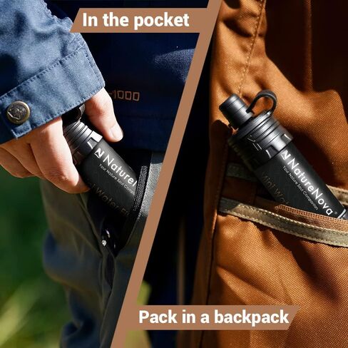 Mini Water Filter NatureNova Portable Emergency Water Filtration System Hiking Camping Straw Survival Gear Emergency Preparedness in Kuwait