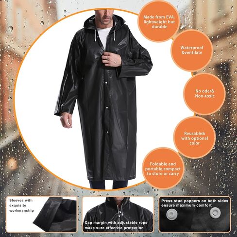 EnergeticSky Rain Ponchos للبالغين، EVA معطف مطر قابل لإعادة الاستخدام مع أغطية وأكمام، معاطف مطر محمولة للنساء والرجال in Kuwait