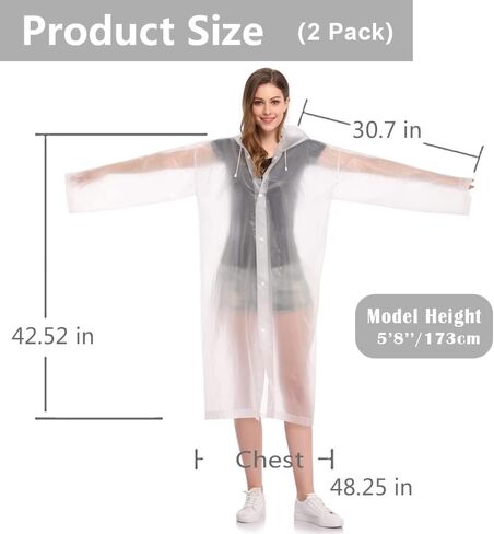 EnergeticSky Rain Ponchos For Adults, EVA Reusable Rain Coat With Hoods And Sleeves, Portable Rain Coats for Women Men in Saudi Arabia