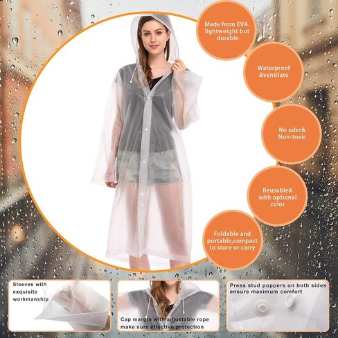 EnergeticSky Rain Ponchos For Adults, EVA Reusable Rain Coat With Hoods And Sleeves, Portable Rain Coats for Women Men in Saudi Arabia
