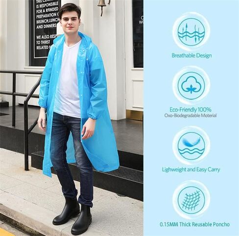 YUNLOVXEE Rain Poncho Raincoats for Adult Reusable - 2-5 Pack EVA Waterproof Rain Coat with Hood, Rain Gear for Men Women in Kuwait