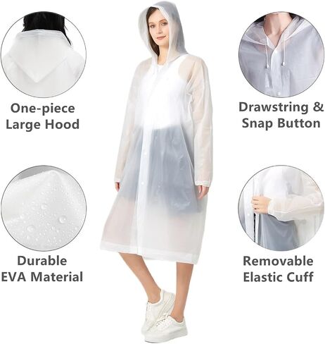 YUNLOVXEE Rain Poncho Raincoats for Adult Reusable - 2-5 Pack EVA Waterproof Rain Coat with Hood, Rain Gear for Men Women in Kuwait