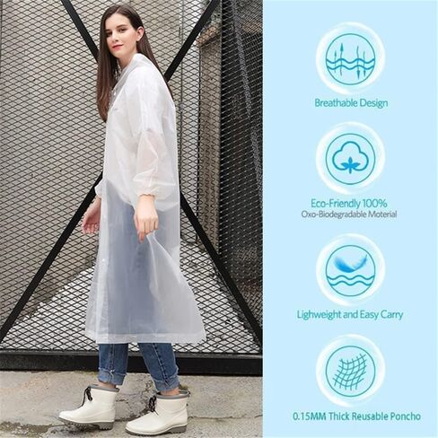 YUNLOVXEE Rain Poncho Raincoats for Adult Reusable - 2-5 Pack EVA Waterproof Rain Coat with Hood, Rain Gear for Men Women in Kuwait