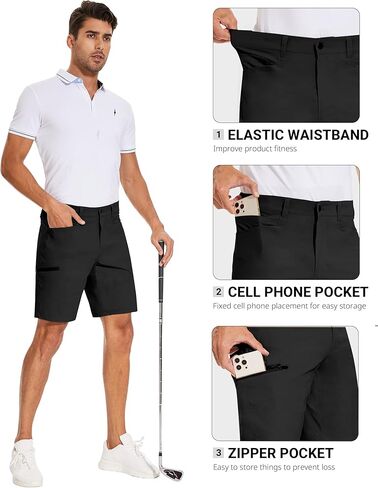 PULI Mens Stretch Golf Hiking Shorts Casual Work 9‘’ Quick Dry Dress Waterproof Lightweight Travel with Pockets in Saudi Arabia