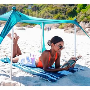 SUN NINJA Baby Pop-up Beach Tent, UPF50+ Beach Shade Canopy, Sun Shelter with Carry Bag, Ground Pegs and Stability Poles, Outdoor Shade for Camping, Fishing, Backyard Fun or Picnics (Turquoise)