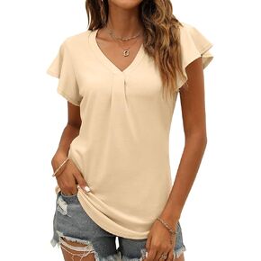 Women's Summer Tops Ruffle Sleeve V Neck Tunic Shirts Business Casual Flowy Blouses for Women in Saudi Arabia