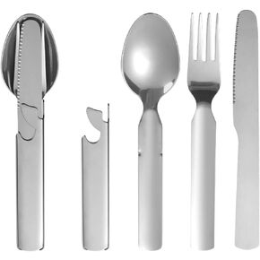 Orapink 4 Pieces Camping Utensil Set,4 In 1 Outdoor Portable Stainless Steel Spoon,Fork & Bottle Opener Combo Set For Hiking Camping Travel Functional Eating Multi-Tool in Kuwait