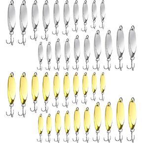 HESTYA Fishing Lures Spoons Saltwater Treble Trout Lures Hard Metal Spinner Baits 5 Sizes Casting Spoon Hooks for Salmon Bass in 1/5 1/4 3/8 1/2 3/4 oz in Saudi Arabia