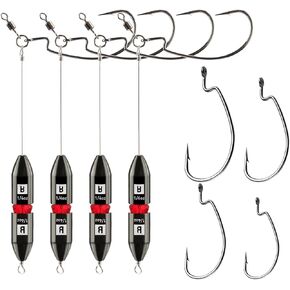 Booms Fishing TR1 Tokyo Rig, Pre Rigged Punch Shot Rig, Replaceable Hook Punchshot Kit, Bass Fishing Accessories Including Brass Bullet Weights, EWG Hooks, Barrel Swivel, Split Ring, Steel Wire, Bead
