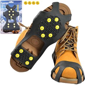 Sfee Ice Cleats for Boots Shoes, Snow Grips Cleats for Ice and Snow Anti-Slip Rubber Traction Cleats for Walking on Snow and Ice 10 Steel Studs Crampons for Hiking, Walking, Climbing, Jogging in Saudi Arabia