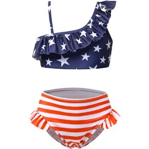 CHILDRENSTAR Girls One Shoulder Swimsuits Kids Two Piece Bathing Suits Beach Pool Swimwear