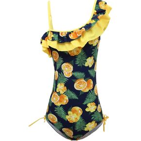 KALAWALK Girls Lemon Double Ruffle One Shoulder Adjustable Swimwear Fashionable One Piece Bathing Suit(5y-16y) in Saudi Arabia