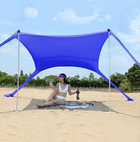 Beach Shade Canopy UPF50+ Family Beach Tent with 4 Aluminum Poles, Sand Shovel and Carry Bag, Portable Beach Sunshade Pop Up Sun Shelter for Beach,Fishing,Backyard and Picnics (10x10 Ft,Navy) in Saudi Arabia
