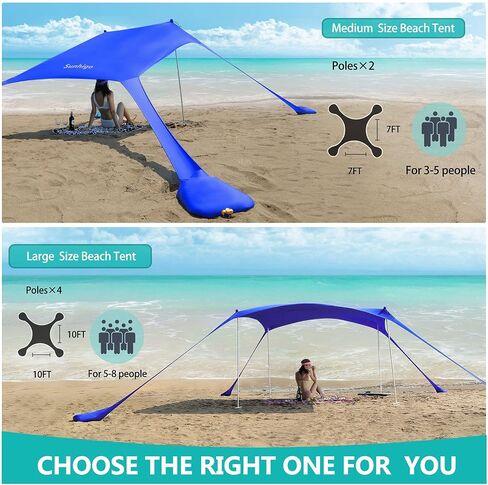 Beach Shade Canopy UPF50+ Family Beach Tent with 4 Aluminum Poles, Sand Shovel and Carry Bag, Portable Beach Sunshade Pop Up Sun Shelter for Beach,Fishing,Backyard and Picnics (10x10 Ft,Navy) in Saudi Arabia