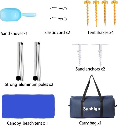 Beach Shade Canopy UPF50+ Family Beach Tent with 4 Aluminum Poles, Sand Shovel and Carry Bag, Portable Beach Sunshade Pop Up Sun Shelter for Beach,Fishing,Backyard and Picnics (10x10 Ft,Navy) in Saudi Arabia