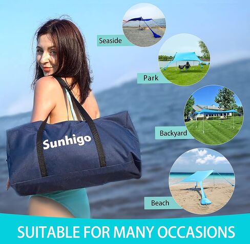 Beach Shade Canopy UPF50+ Family Beach Tent with 4 Aluminum Poles, Sand Shovel and Carry Bag, Portable Beach Sunshade Pop Up Sun Shelter for Beach,Fishing,Backyard and Picnics (10x10 Ft,Navy) in Saudi Arabia