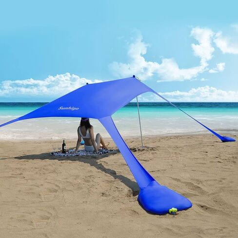 Beach Shade Canopy UPF50+ Family Beach Tent with 4 Aluminum Poles, Sand Shovel and Carry Bag, Portable Beach Sunshade Pop Up Sun Shelter for Beach,Fishing,Backyard and Picnics (10x10 Ft,Navy) in Saudi Arabia