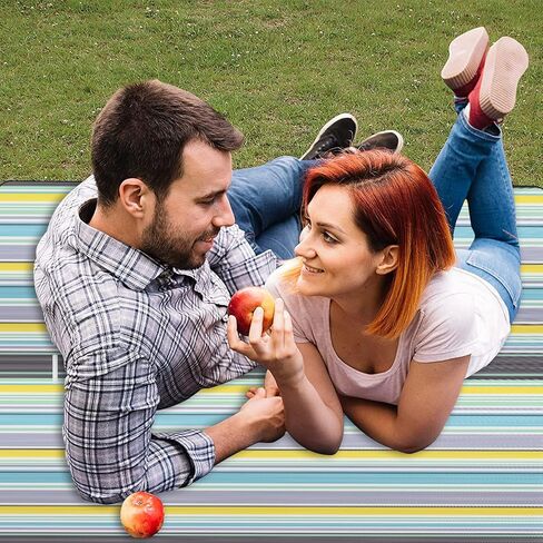 بطانية نزهة خارجية من نوتجام، بطانية شاطئ، حصيرة نزهة التخييم، بطانية جيب مقاومة للماء والرمال قابلة للطي بطانية جيب محمولة للعشب والشاطئ والسفر والمشي لمسافات طويلة (خطوط زرقاء) in Kuwait