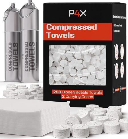Compressed Towel Tablets - 100% Bamboo Camping Toilet Paper Tablets, Great for Hiking, Travel and Backpacking - Disposable Washcloths, Body Wipes, Paper Towel Coin Tissue - 100/250/500 Pack with Metal Waterproof Cases in Saudi Arabia