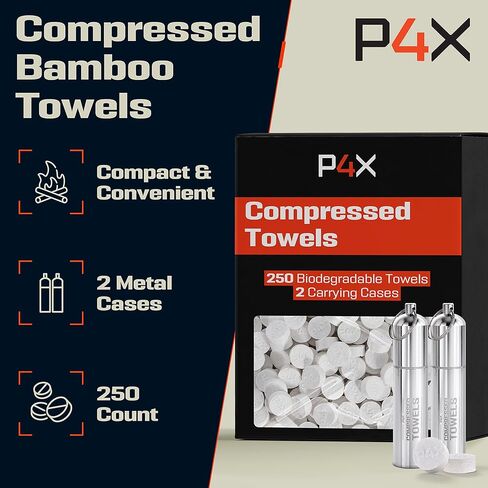Compressed Towel Tablets - 100% Bamboo Camping Toilet Paper Tablets, Great for Hiking, Travel and Backpacking - Disposable Washcloths, Body Wipes, Paper Towel Coin Tissue - 100/250/500 Pack with Metal Waterproof Cases in Saudi Arabia