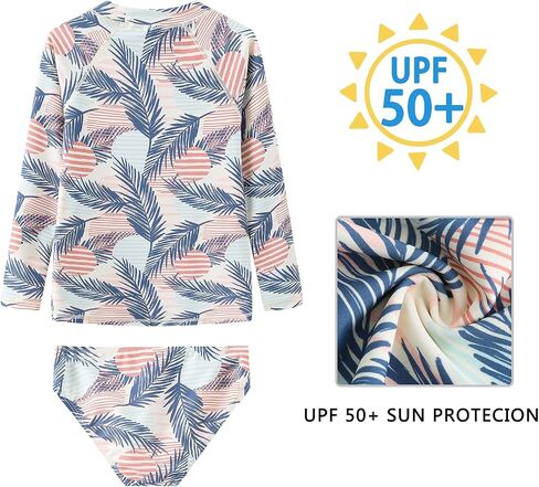 Girls Two Piece Rash Guard Swimsuits Set Long Sleeve Bathing Suit with UPF 50+ Sun Protection Kids Sunsuits Swimwear Set in Saudi Arabia