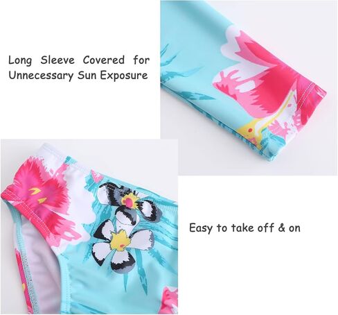 طقم ملابس سباحة للفتيات مكون من قطعتين للحماية من الطفح الجلدي وأكمام طويلة مع عامل حماية من الشمس UPF 50+ للحماية من الشمس وبدلات شمس للأطفال ومجموعة ملابس سباحة in Kuwait