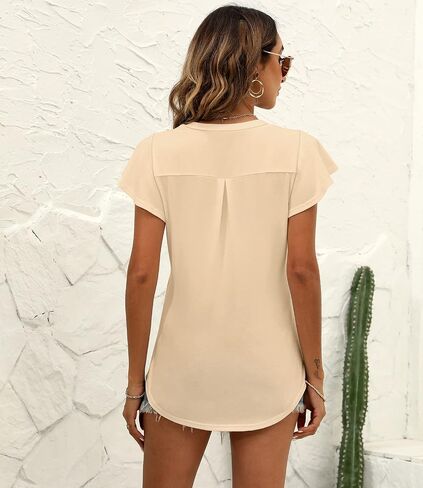 Women's Summer Tops Ruffle Sleeve V Neck Tunic Shirts Business Casual Flowy Blouses for Women in Kuwait