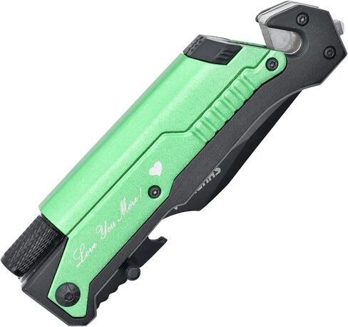 Father's Gift Folding Pocket Knives Multi Function Emergency Tool Knives Led Light Magnesium fire starter Seatbelt cutter Glass breaker Bottle opener（Black） in Kuwait