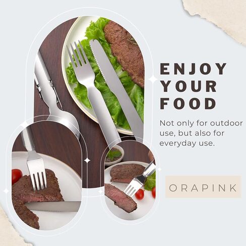 Orapink 4 Pieces Camping Utensil Set,4 In 1 Outdoor Portable Stainless Steel Spoon,Fork & Bottle Opener Combo Set For Hiking Camping Travel Functional Eating Multi-Tool in Kuwait