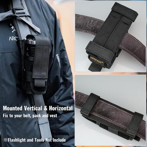 VIPERADE Tactical Flashlight Holster, MOLLE Flashlight Holder, Horizontal & Vertical Carry for Duty Belt, Open Top Flashlight Pouch for Tactical Vest Backpack in Kuwait