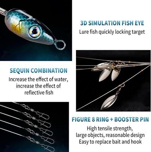 Momiuchear 21 Pcs Alabama Umbrella Rig 5 Arms for Bass Striper Rig Fishing Lures Bait Kit with Swimbaits for Perch Walleye Trout Freshwater/Saltwater Boat Trolling in Saudi Arabia