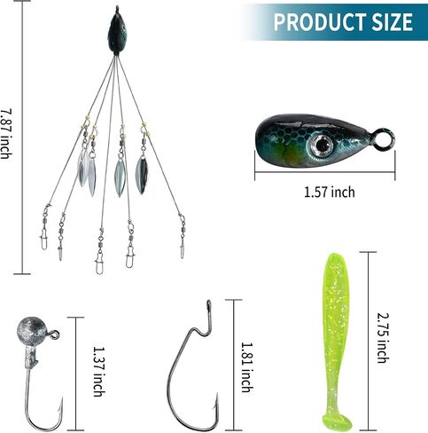 Momiuchear 21 Pcs Alabama Umbrella Rig 5 Arms for Bass Striper Rig Fishing Lures Bait Kit with Swimbaits for Perch Walleye Trout Freshwater/Saltwater Boat Trolling in Saudi Arabia