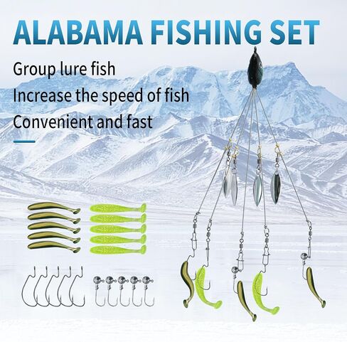 Momiuchear 21 Pcs Alabama Umbrella Rig 5 Arms for Bass Striper Rig Fishing Lures Bait Kit with Swimbaits for Perch Walleye Trout Freshwater/Saltwater Boat Trolling in Saudi Arabia