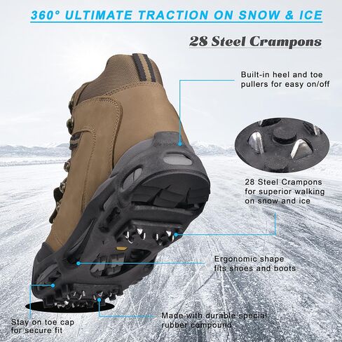 Ice Cleats Snow Cleats Walk Traction Cleats Crampon Anti-Slip Snow Shoes Cleats Winter Walking on Snow and Ice Boots Cleats for Shoes Boots Men Women Hiking Jogging in Kuwait