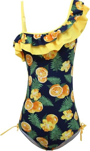 KALAWALK Girls Lemon Double Ruffle One Shoulder Adjustable Swimwear Fashionable One Piece Bathing Suit(5y-16y) in Kuwait