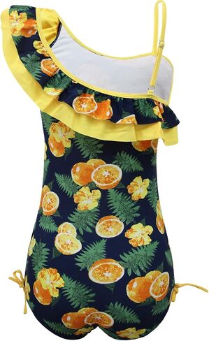 KALAWALK Girls Lemon Double Ruffle One Shoulder Adjustable Swimwear Fashionable One Piece Bathing Suit(5y-16y) in Kuwait