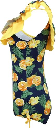 KALAWALK Girls Lemon Double Ruffle One Shoulder Adjustable Swimwear Fashionable One Piece Bathing Suit(5y-16y) in Kuwait