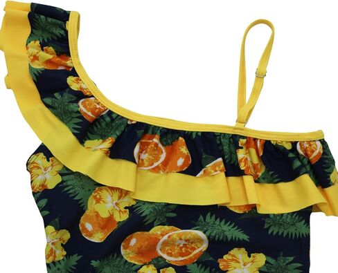 KALAWALK Girls Lemon Double Ruffle One Shoulder Adjustable Swimwear Fashionable One Piece Bathing Suit(5y-16y) in Kuwait