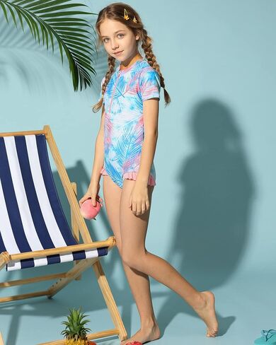 Danna Belle Girls Long Sleeve Swimsuits Rash Guard Swimwear One-Piece Bathing Suits 5-14Y in Saudi Arabia