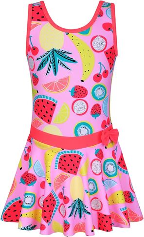 Girls Swimsuit One Piece UPF 50+ Floral Skirted Bathing Suit Modest Beach Swim Dress 3-11 Years in Kuwait