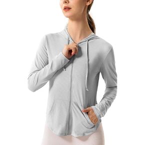 Hanyomo Women's Long Sleeve UPF 50+ Sun Protection Jacket Hooded Fitness Shirt with Pockets Yoga Full Zip Athletic