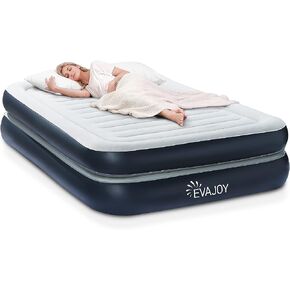 Evajoy Full Size Air Mattress with Built in Pump, 18'' Inflatable Luxury Double High Blow Up Mattress, Easy to Inflate/Quick Set Bed, Durable Portable Waterproof Blue & Grey (EJ-HF001)
