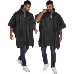HOOMBOOM معاطف مطر قابلة لإعادة الاستخدام مع غطاء رأس برباط للبالغين، معطف مطر سميك مقاوم للماء، عبوتان