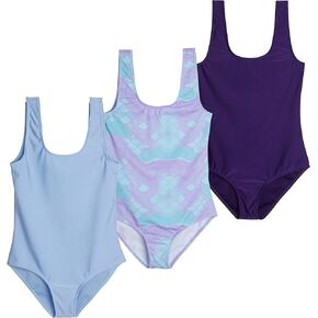Real Essentials 3 Pack: Girl's Surf UPF 50+ Printed One Piece Beach Swimsuit - Swimwear for Girls