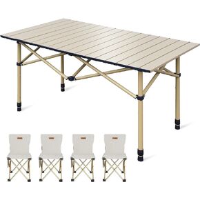 Hastoygo Folding Camping Table Loads 165 Lbs, with 4 Chairs, Height Adjustable from 21.65" to 27.56", Picnic Table Portable 47.24" x 21.65" with Carry Bag for Outdoor Cooking,Beach,Backyard,Tailgating in Kuwait