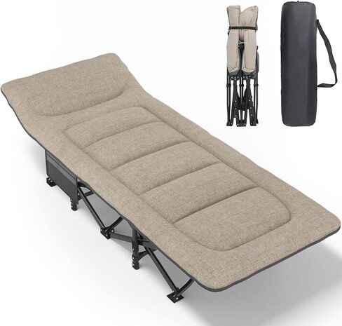 ATORPOK Folding Camping Cot for Adults with Cushion and Pillow | Portable Sleeping Bed with Carry Bag; 450LBS Heavy Duty Support; Lightweight Tent Cot for Camping, Patio & Home Use in Saudi Arabia