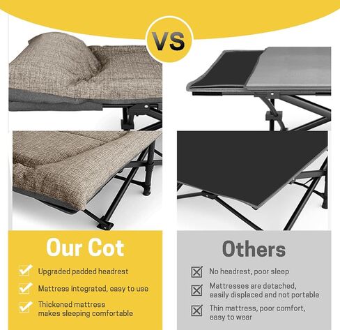ATORPOK Folding Camping Cot for Adults with Cushion and Pillow | Portable Sleeping Bed with Carry Bag; 450LBS Heavy Duty Support; Lightweight Tent Cot for Camping, Patio & Home Use in Saudi Arabia