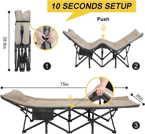 ATORPOK Folding Camping Cot for Adults with Cushion and Pillow | Portable Sleeping Bed with Carry Bag; 450LBS Heavy Duty Support; Lightweight Tent Cot for Camping, Patio & Home Use in Saudi Arabia