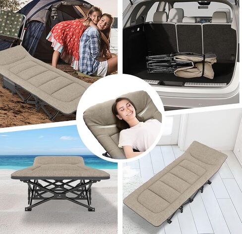 ATORPOK Folding Camping Cot for Adults with Cushion and Pillow | Portable Sleeping Bed with Carry Bag; 450LBS Heavy Duty Support; Lightweight Tent Cot for Camping, Patio & Home Use in Saudi Arabia