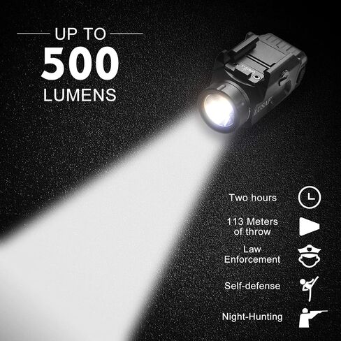 Mini 500 Lumen Gun Flashlight Compact LED Rail Mounted Tactical Flashlights Pistol Weapon Light with Strobe Gun Lights for Pistols Fits Picatinny MIL-STD-1913 Glock Taurus Ruger Springfield H&K S&W in Saudi Arabia